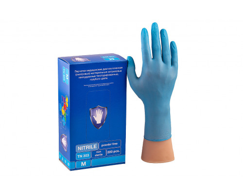Перчатки нитриловые неопудренные голубой M (уп 100шт)  купить в Нижнем Новгороде в Упакофф