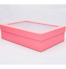 Коробка крышка-дно 20*20*4 с окном розовая (уп50шт)