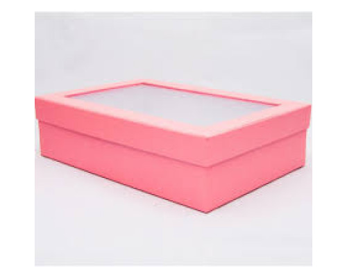Коробка крышка-дно 20*20*4 с окном розовая (уп50шт) купить в Нижнем Новгороде в Упакофф