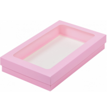 Коробка крышка-дно 25*15*4 с окном розовая (уп50шт)