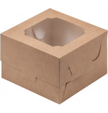 Коробка для бенто-торта с окном 120*120*80 крафт